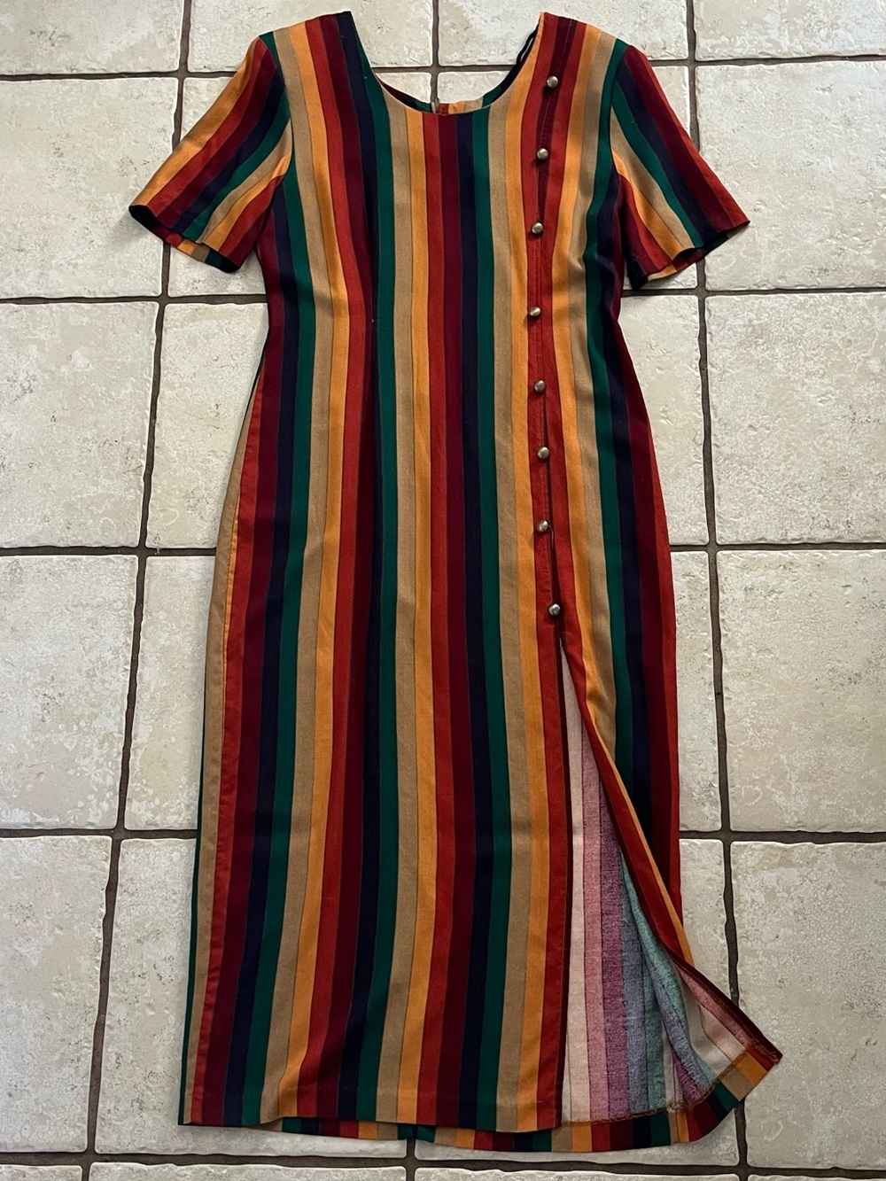 Vintage Colorful Vertical Stripe Beau Monde Dress
